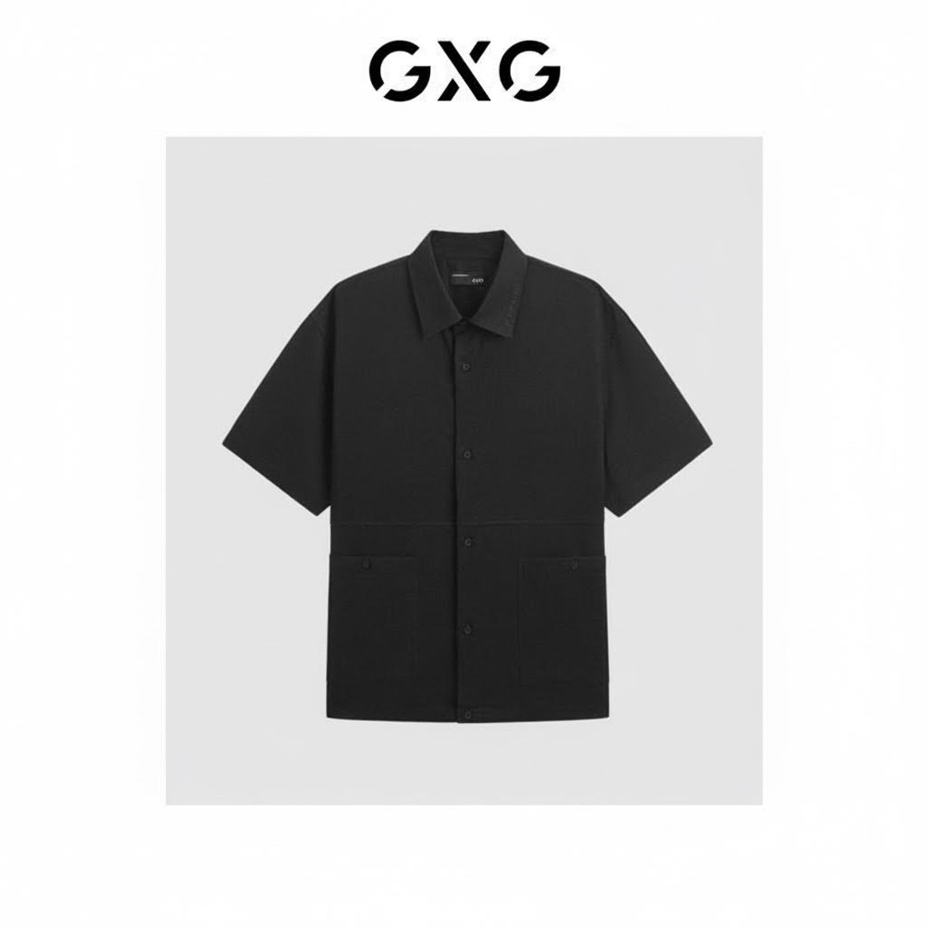 GXG男装 黑色肌理休闲短袖衬衫 24年夏新品G24X232004,男装,衬衫,淘宝优惠券,粉丝福利购,淘宝优惠卷