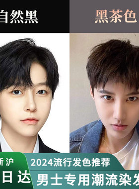男士专用自然黑色染发剂冷棕黑茶色男生染黑发膏植物纯免漂盖白发