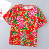 T恤夏东北大花布纯棉圆领体恤青年半袖 短袖 2025潮流男装 休闲上衣