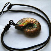 玉化 水玉冰魄斑彩螺吊坠 彩光好 菊花螺化石挂件项链 实物 菊石