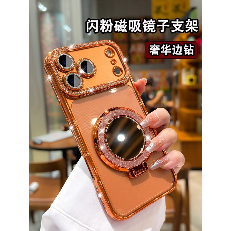 奢华水钻适用苹果15promax手机壳iPhone16pro镜头膜全包13镜子磁吸支架14高级感女11透明17新款plus硅胶套X