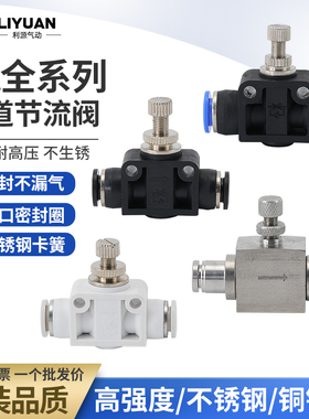 气动气管不锈钢接头LSA4管道节流阀PA6限流SA8调速12流量调节阀10