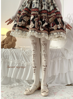 roji原创午后可可Lolita袜子女秋冬美肤袜天鹅绒印花连裤袜洛丽塔