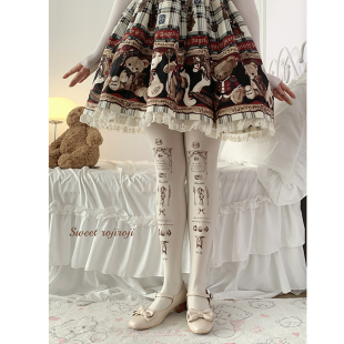 roji原创午后可可Lolita袜子女秋冬美肤袜天鹅绒印花连裤 袜洛丽塔