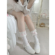 roji温柔乡Lolita袜子女春蝴蝶结中筒袜洛丽塔蕾丝花边棉袜甜美