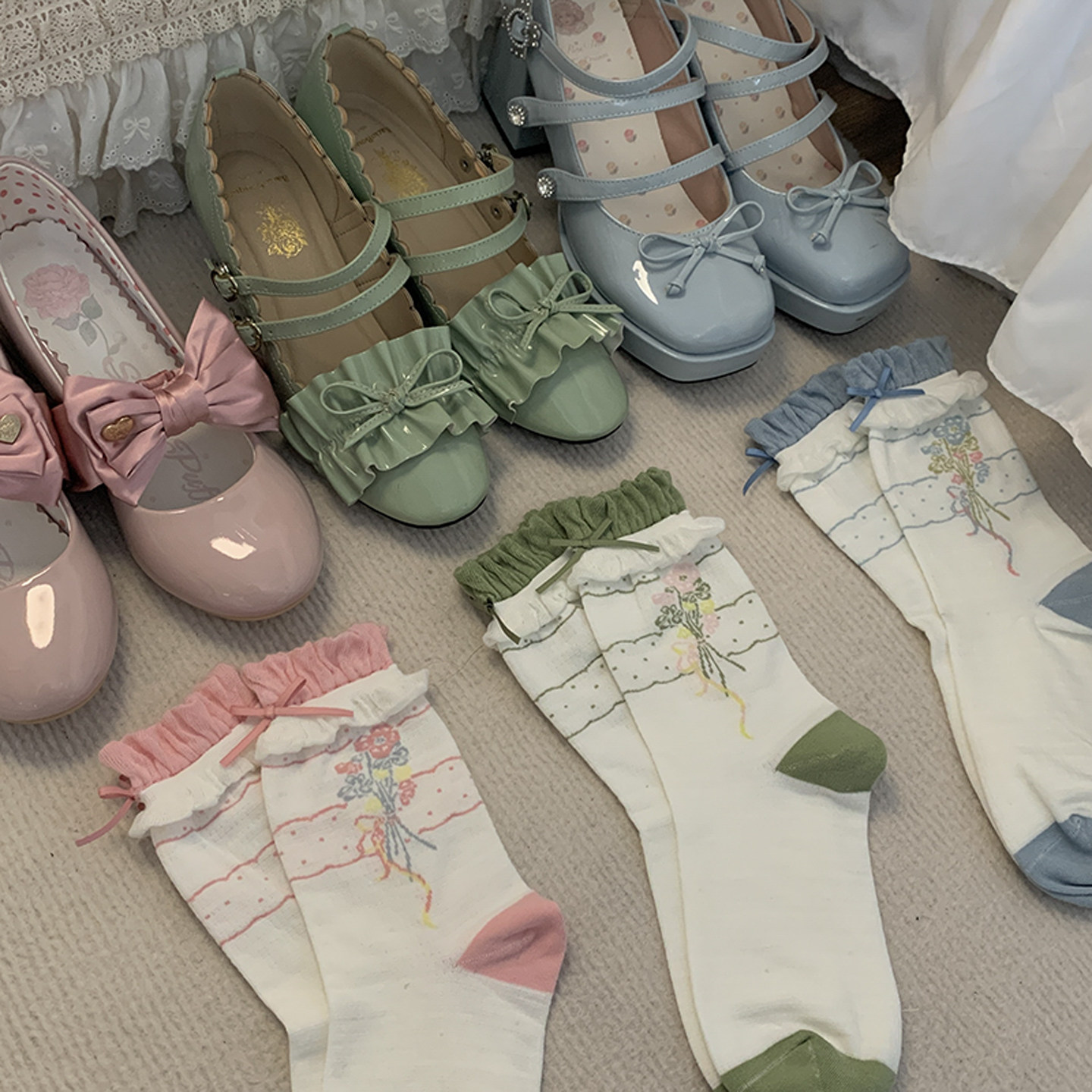 roji春日花束花边Lolita袜子女春夏纯棉蝴蝶结瘦腿短袜洛丽塔日系,女士内衣/男士内衣/家居服,短袜,淘宝优惠券,粉丝福利购,淘宝优惠卷