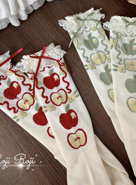 roji伊甸园Lolita花边袜子女夏透气纯棉蝴蝶结瘦腿短袜洛丽塔日系