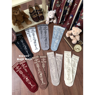 roji魔法兔纯棉Lolita袜子女士秋季 保暖制服中筒袜厚日系瘦腿袜