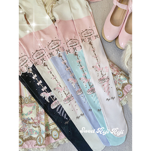 roji梦马Lolita袜子女夏秋冬美肤天鹅绒印花连裤 袜洛丽塔日系甜美