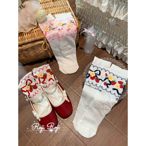 roji原创草莓花lolita中筒袜hymn