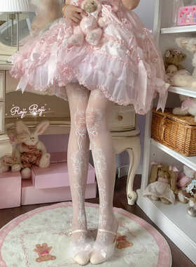 玫瑰画框Lolita袜子女春夏任意剪菠萝袜女洛丽塔日系印花连裤袜
