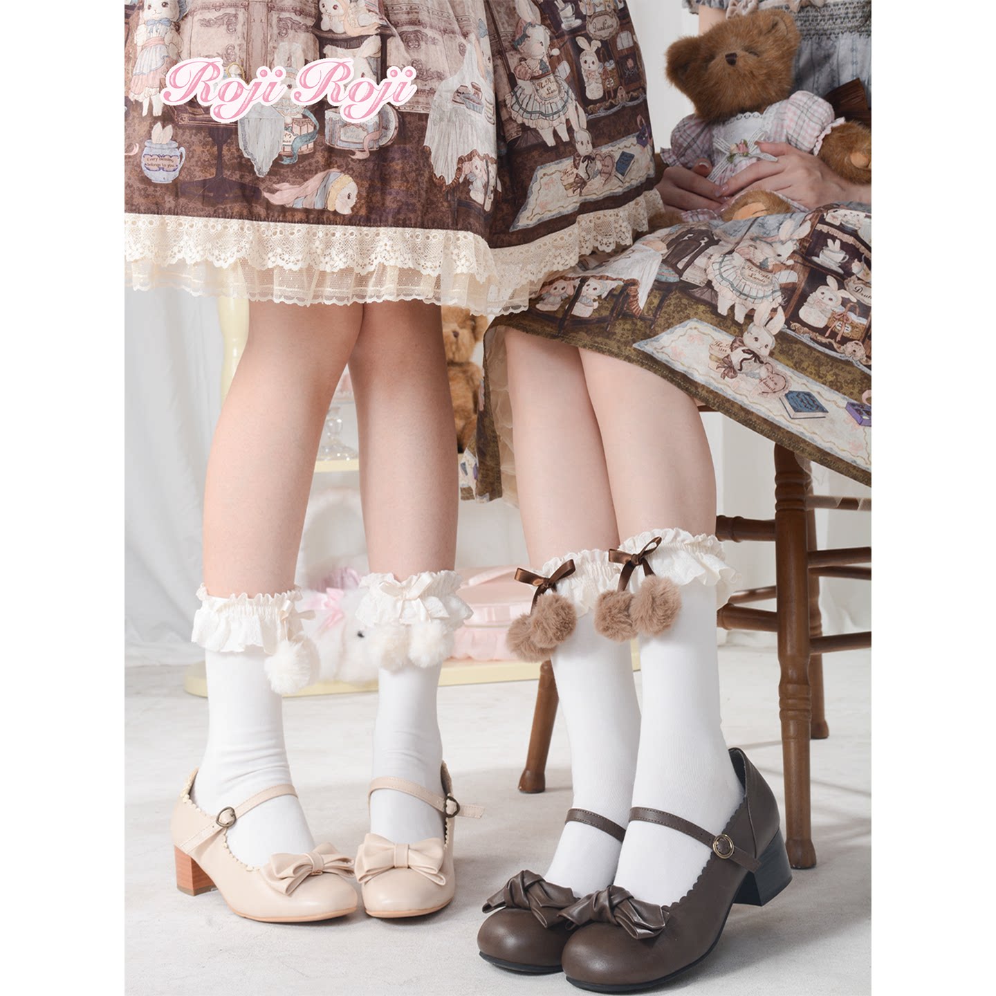 十月新品roji原创甜美lolita毛球花边jk少女蝴蝶结秋冬保暖堆堆袜