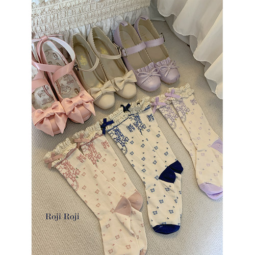 roji四瓣小花边Lolita袜子女透气