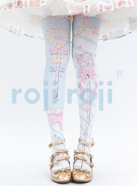 圣洁权杖Lolita袜子女夏秋中筒袜天鹅绒印花过膝袜洛丽塔日系甜美