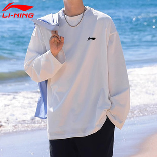 李宁长袖t恤男款春秋新款青少年棉质透气上衣休闲百搭运动打底衫