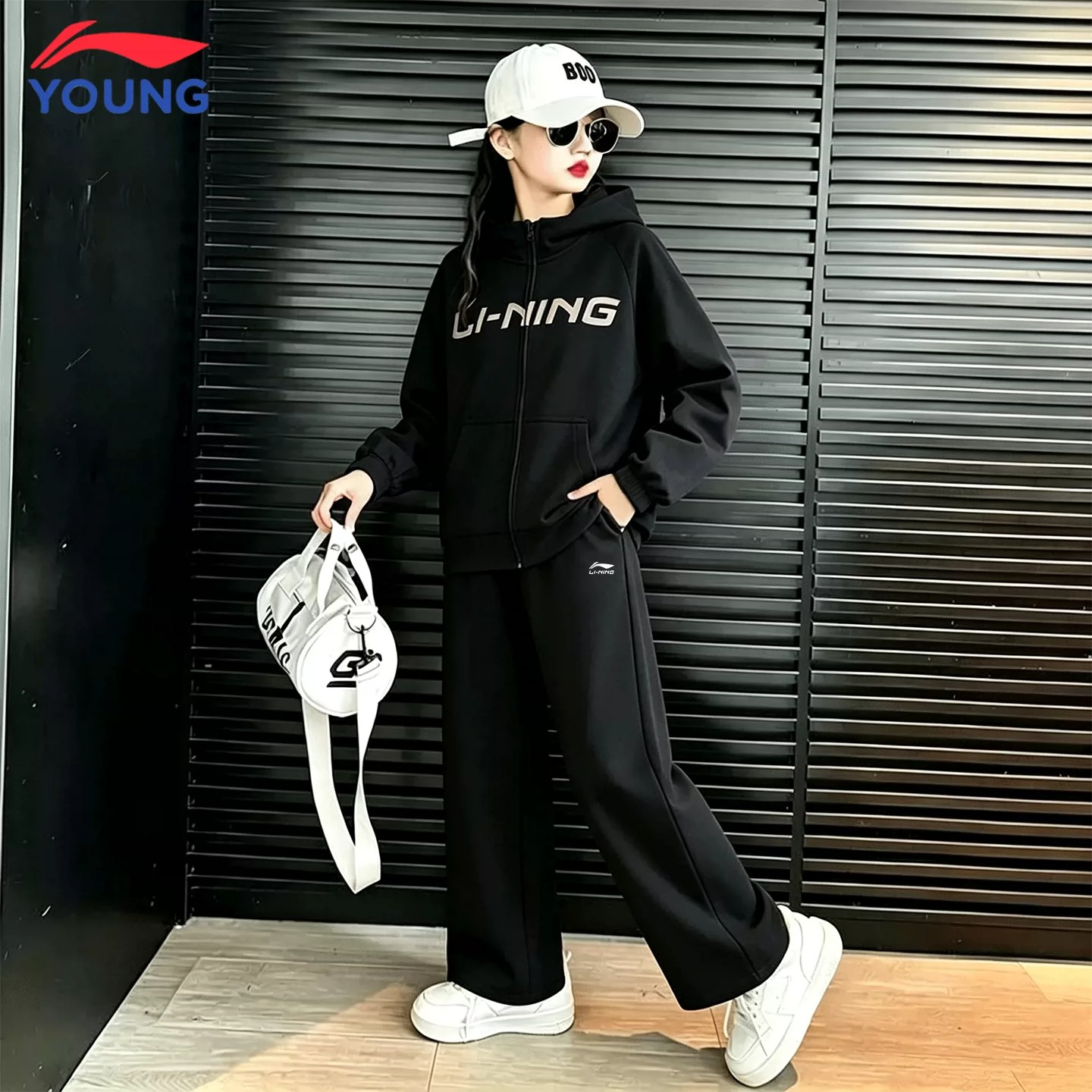 李宁女童连帽卫衣直筒卫裤2026新款秋装大童运动套装儿童两件套