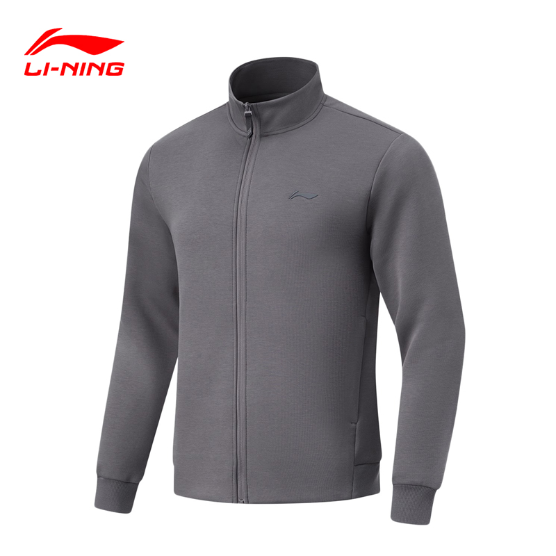 李宁男卫衣健身系列男子保暖开衫卫衣休闲外套简约无帽立领开衫