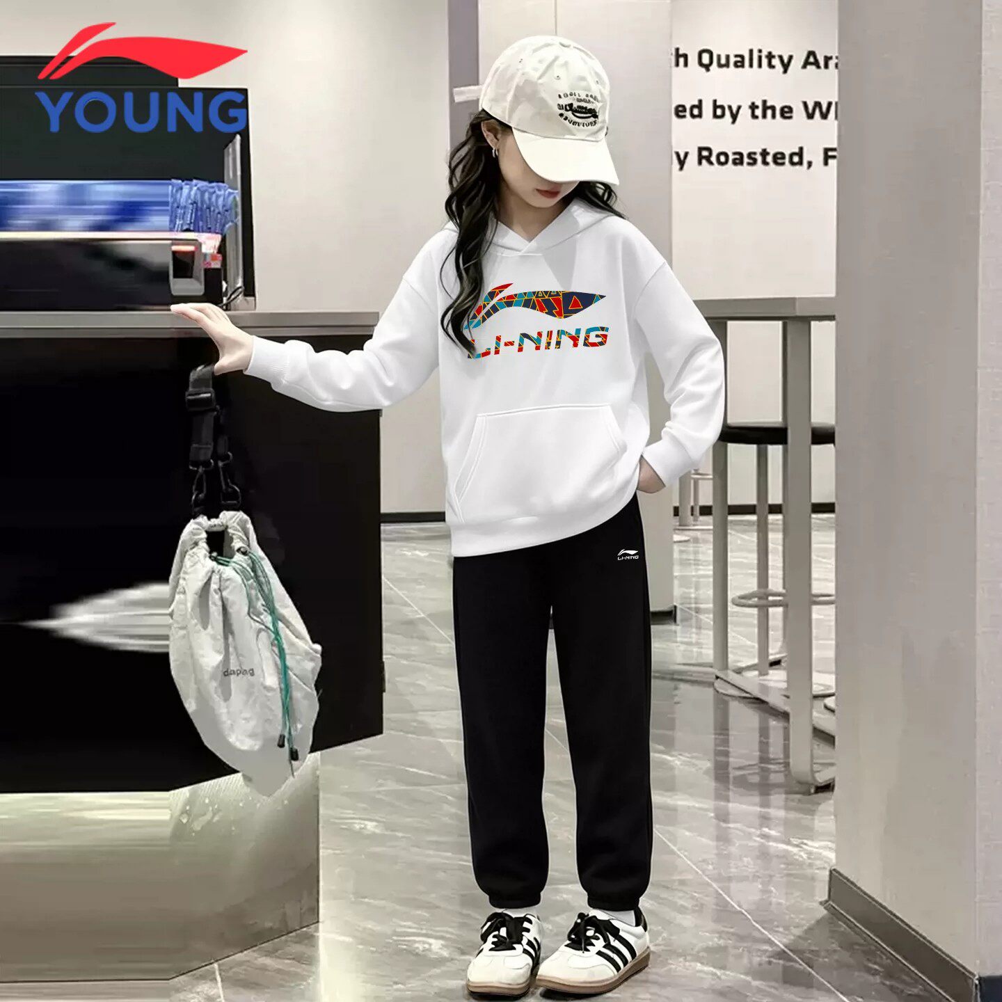 李宁儿童运动套装秋冬季新款女童加绒卫衣长裤大童休闲潮流两件套