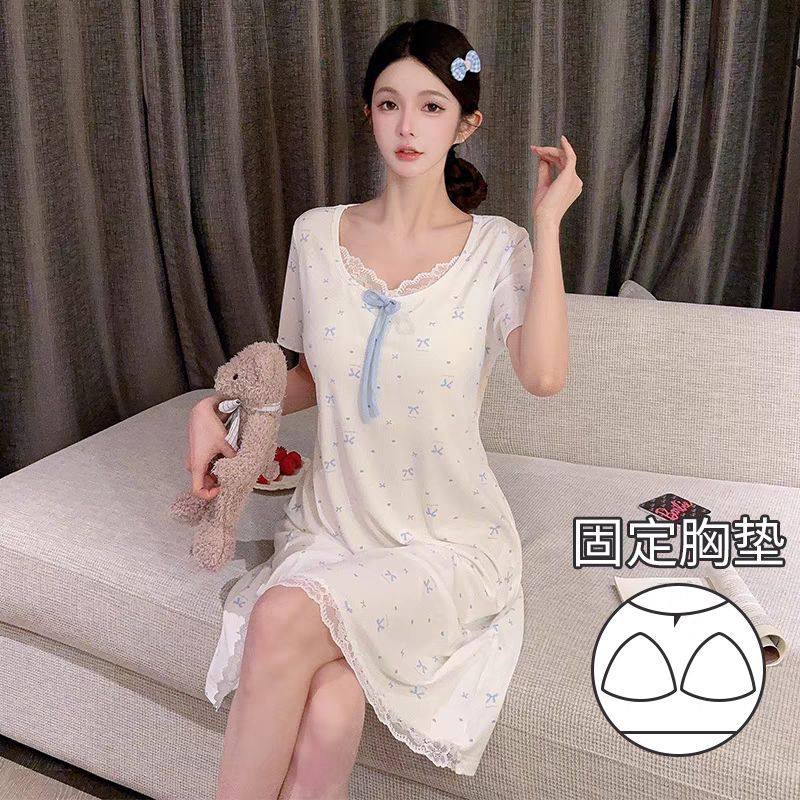 奶呼呼带胸垫睡衣女2025新款春秋夏季短袖莫代尔棉长袖纯欲家居服,女士内衣/男士内衣/家居服,睡裙,淘宝优惠券,粉丝福利购,淘宝优惠卷