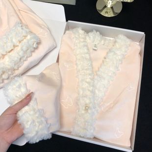 双面德绒睡衣女秋冬款轻奢时尚气质奶呼呼加绒家居服套装可外穿