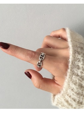 爆款猪鼻S925潮简约个性开口戒指女小众设计感食指戒