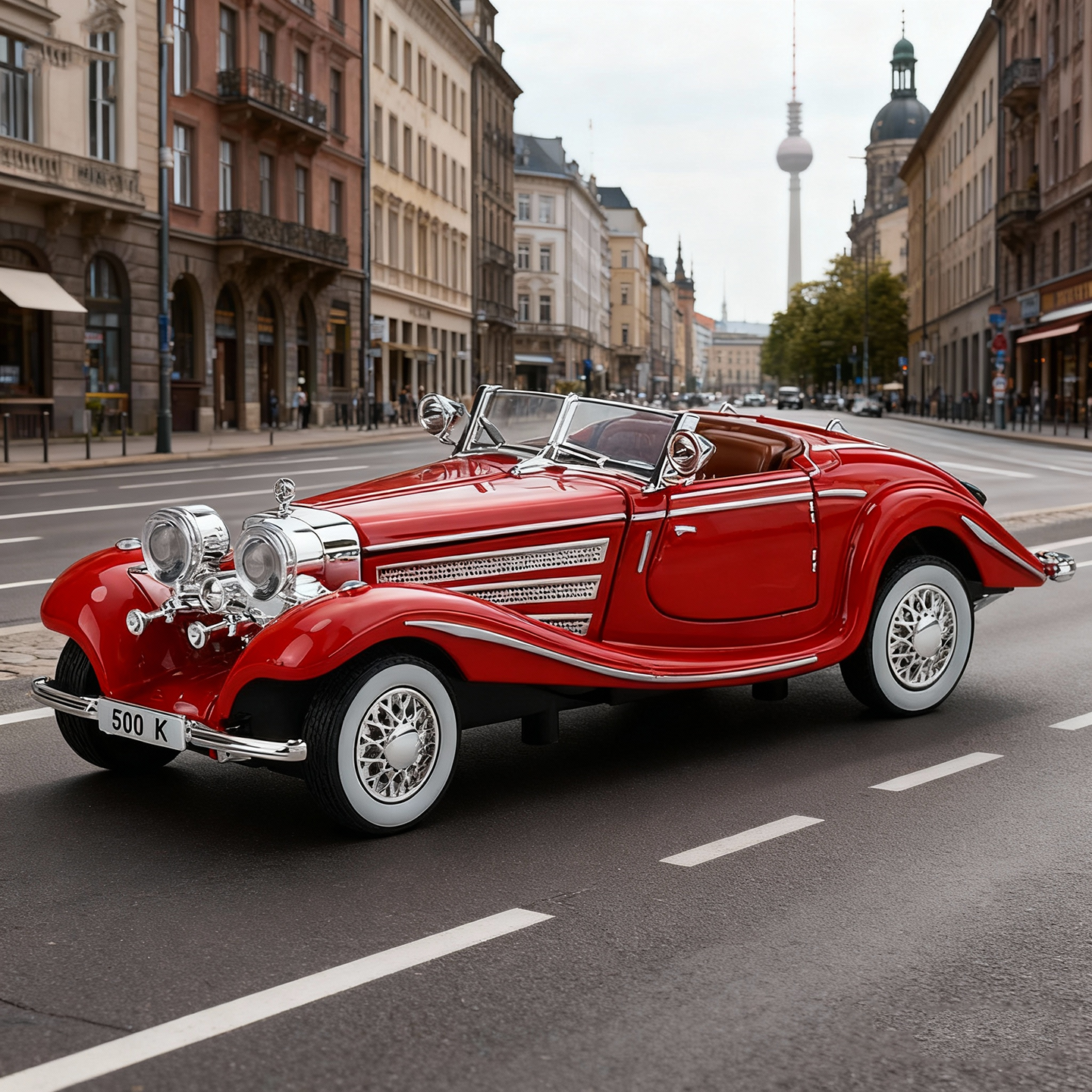 金车将1:32奔驰500K四开门声光回力合金车玩具怀旧老爷车模型摆件