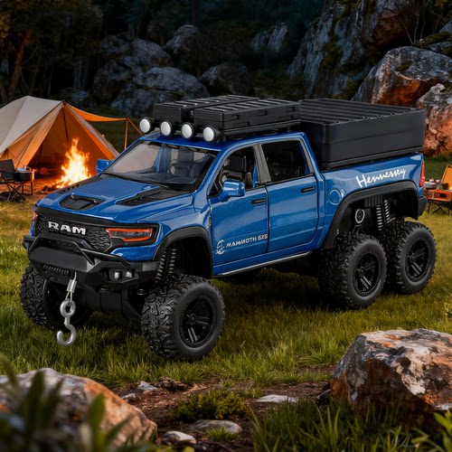 金车将1:32道奇RAM霸王龙6X6皮卡房车开门声光回力合金车模型玩具