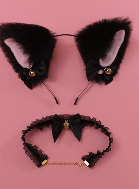 型男反差可爱款毛绒猫耳朵男生体育生1M0S小狼狗带铃铛蝴蝶结发箍