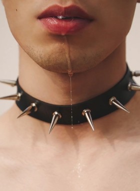 男生0M加长款长铆钉可调节项圈