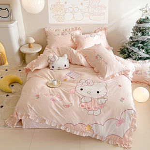 全棉床单被套女孩公主床品三件套粉儿童卡通100纯棉四件套1.5床笠