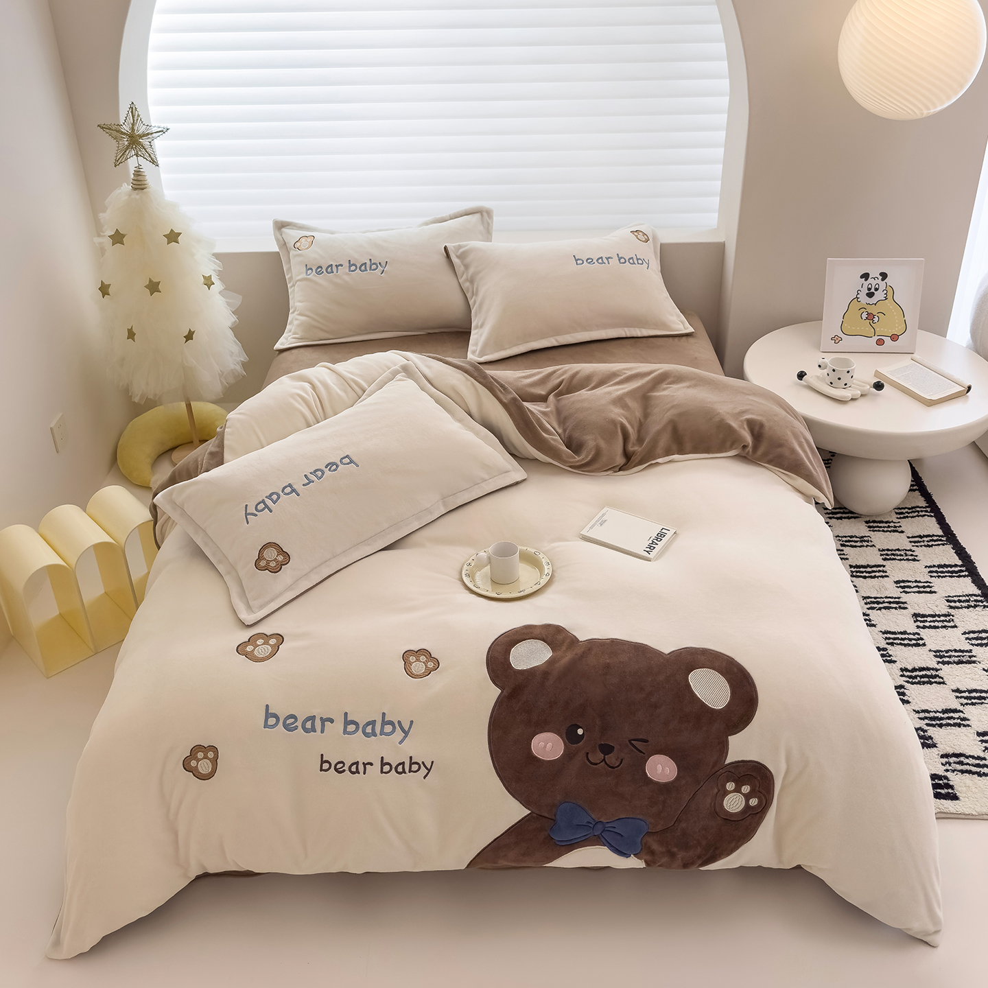 加厚保暖牛奶绒三四件套可爱卡通