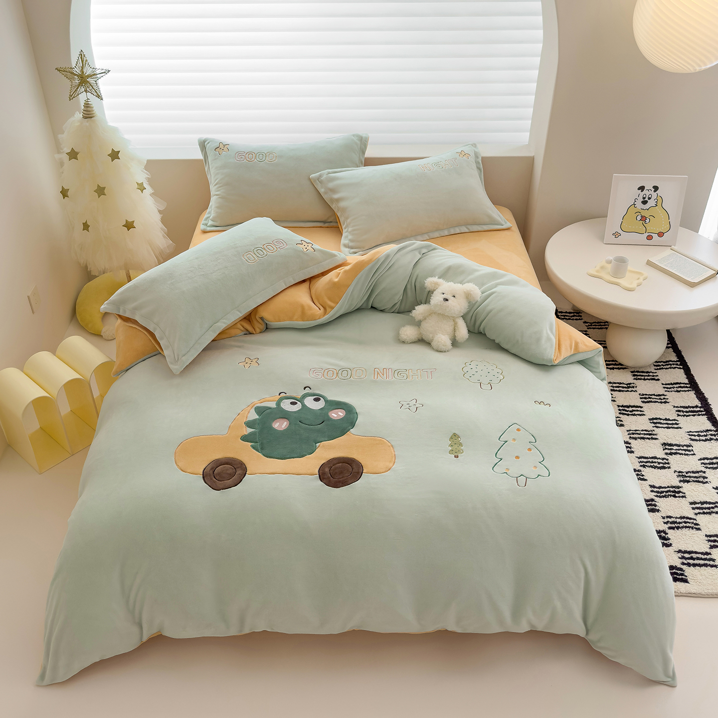 冬季床单被套儿童床上用品四件套1.5床笠加厚牛奶绒卡通三件套1.2