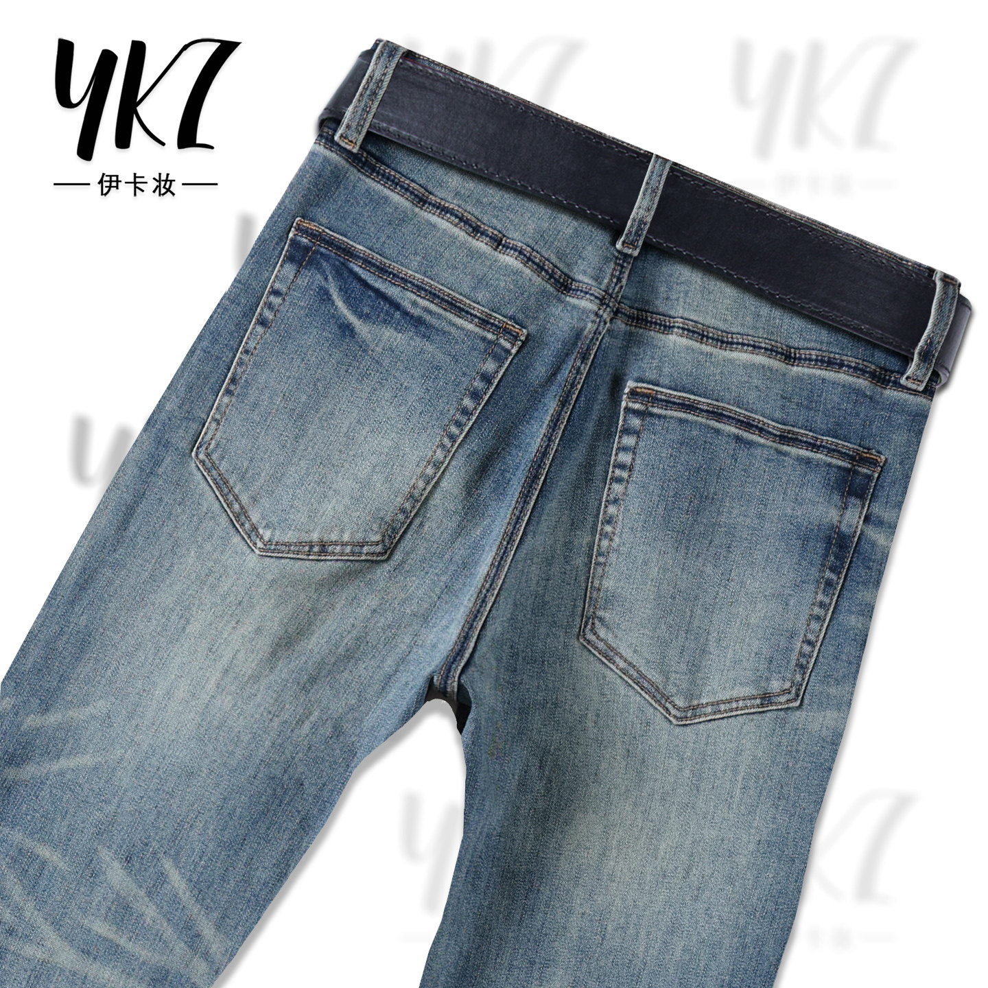 四季款浅蓝色牛仔裤男合体直筒宽松 中腰弹力春夏季修身裤子男