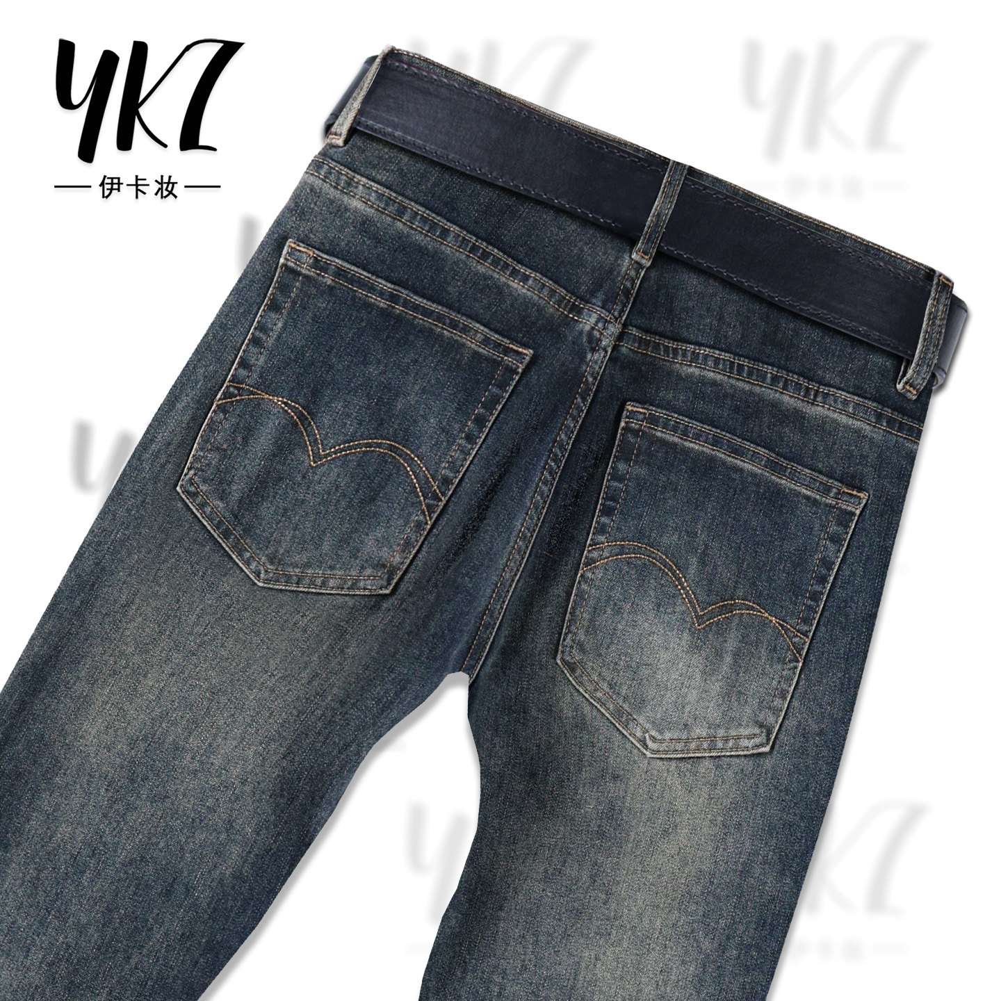 2026春季四季款合体直筒蓝色弹力牛仔裤男款中腰弹力修身裤子男