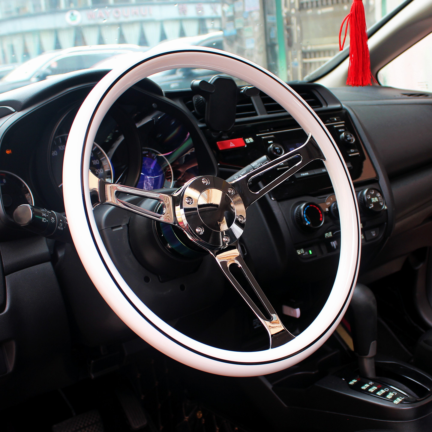 汽车改装白色15寸方向盘北斗星浪迪复古赛车捷达普桑通用快拆钛盘