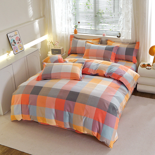 1全棉被套纯棉磨毛秋冬床单四件套简约单双人被罩1.8宿舍床上用品