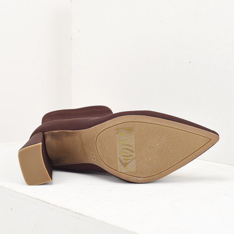 FOREIGN TRADE ORIGINAL SINGLE SKINNY BOOTS BLOCK HEEL BOOTS WOMENS SPRING STRETCH CLOTH SIDE ZIPPER POINTED TOE HIGH HEELS SINGLE BOOTS WOMEN