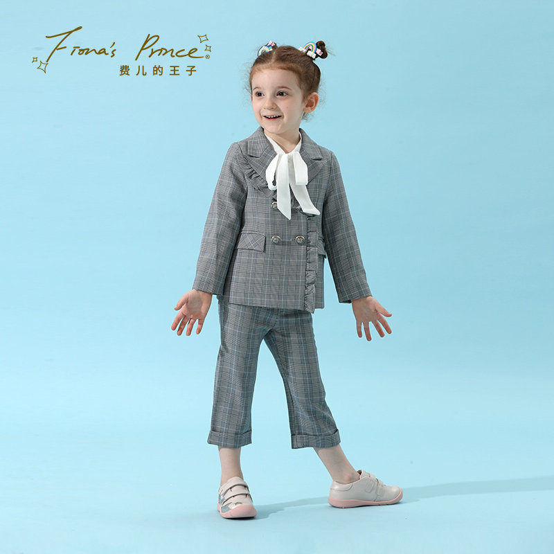 Britain prince spring and autumn new pattern girl Long sleeve trousers Wood ear tailored collar lattice suitin the Children/Baby/Family fitted , Set  category - from Buy2taobao.com to provide professional Taobao agent buy service