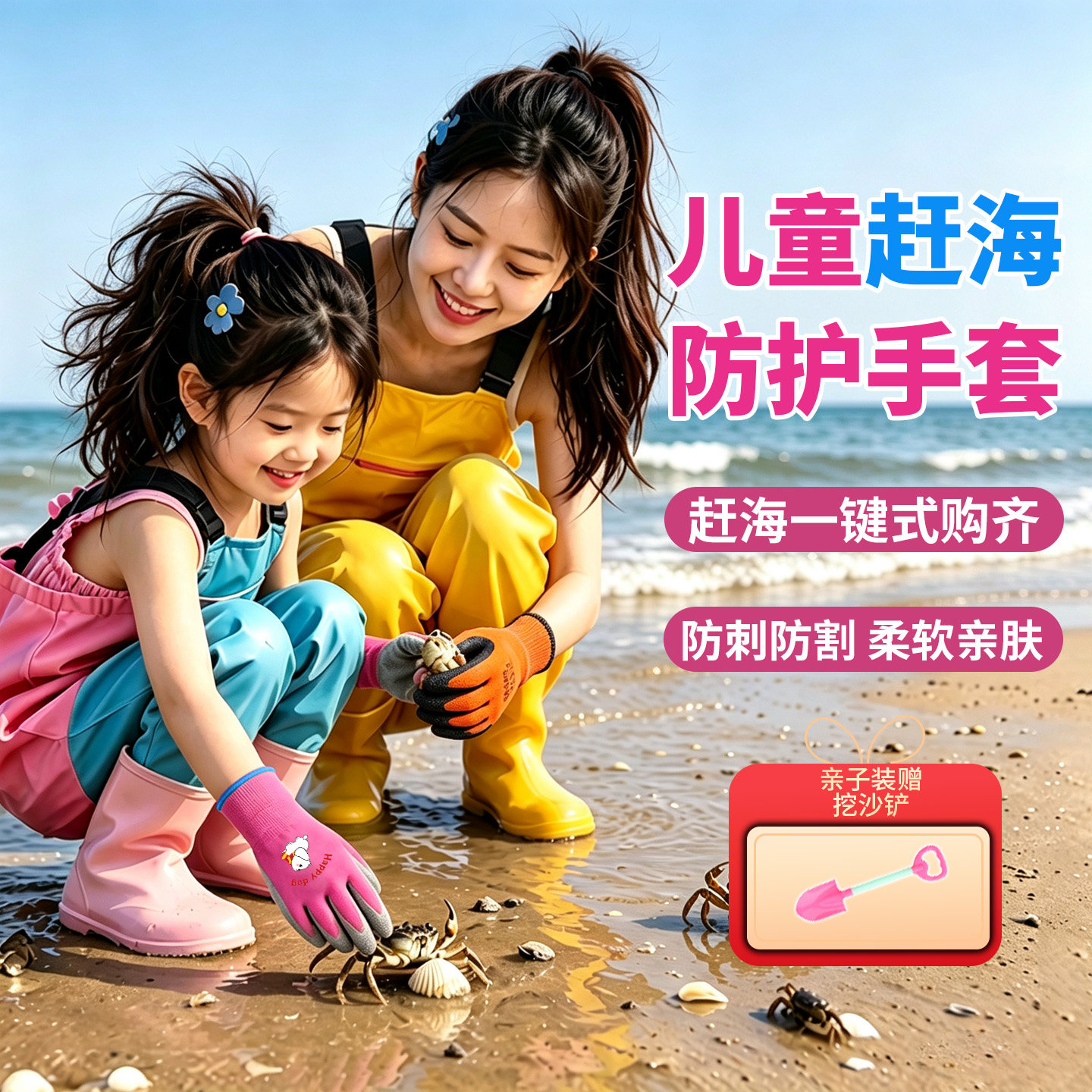 儿童赶海手套专用抓螃蟹防割防水滑透气宝宝户外攀爬运动防护防刺