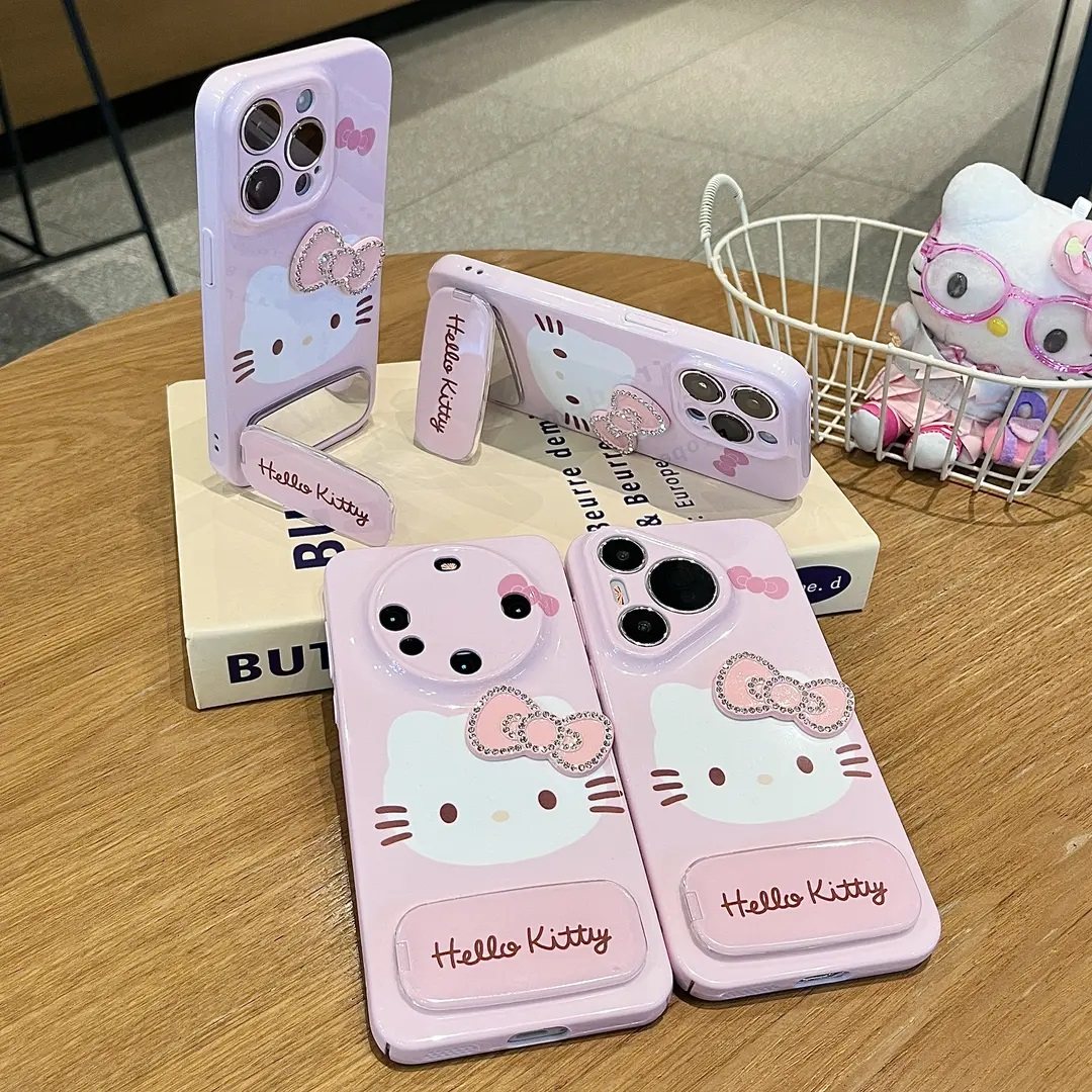 闪粉蝴蝶结小猫适用于苹果17pro手机壳16/15/13promax可爱OPPORENO14/K13TURBO华为P80荣耀X70i红米K80小米15