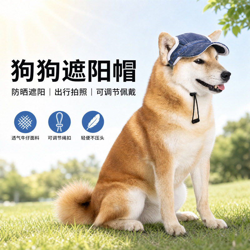 宠物户外用品狗狗太阳帽 透气牛仔材质防嗮遮阳帽 可调节鸭舌帽