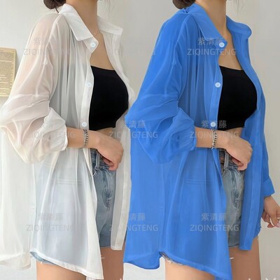 夏季女装新款雪纺衬衫女长袖设计感小众上衣打底衬衣中长款外穿