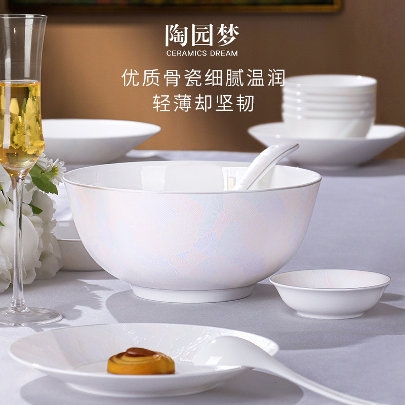 餐具碗家用碗碟漂亮饭碗高级感轻奢米饭碗骨瓷碗炒菜盘鱼盘大汤碗