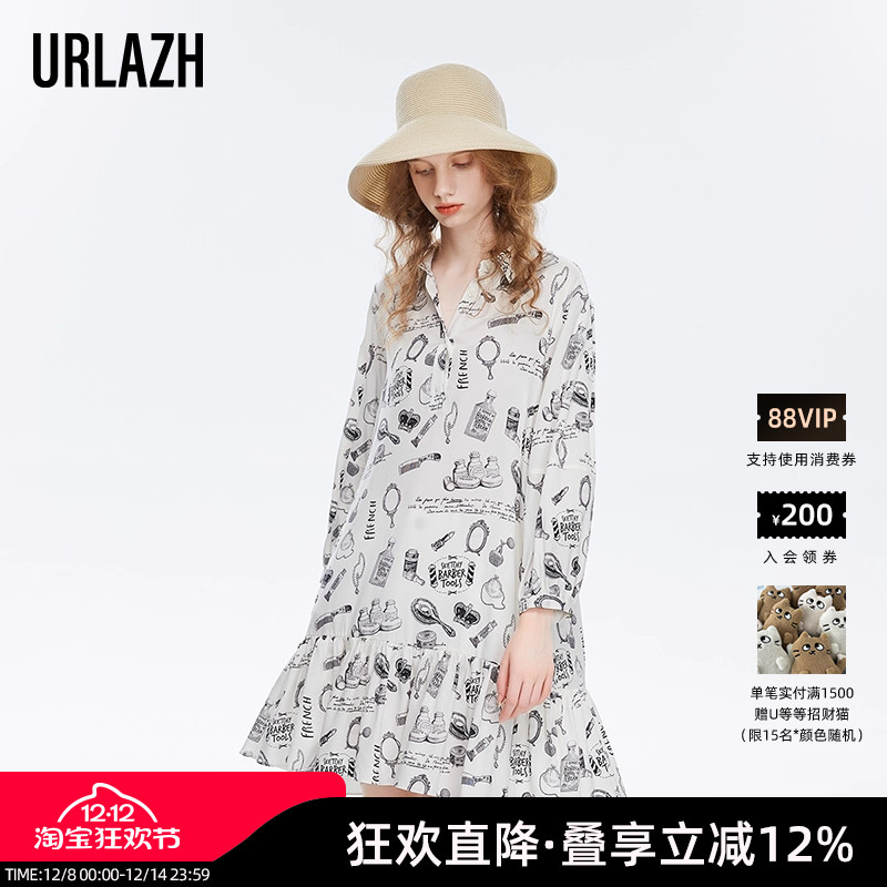 URLAZH/有兰印花长袖连衣裙