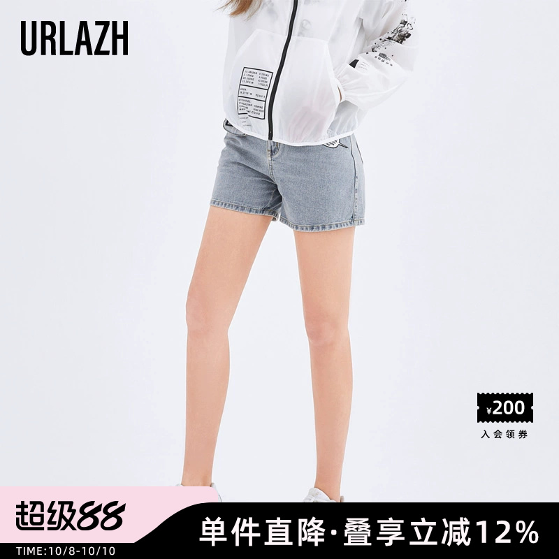 URLAZH有兰时尚夏季新款太空图案可拆卸口袋牛仔短裤女简约牛仔裤
