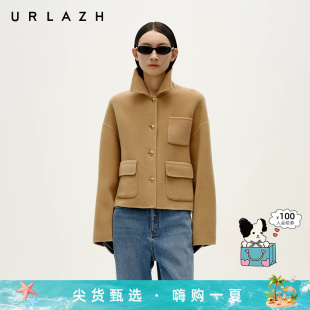URLAZH有兰冬季新款复古驼色短款箱型休闲气质羊绒毛呢大衣外套女