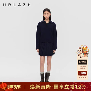 URLAZH有兰春季新款藏青减龄学院风简约系带百褶裙短款半身裙女