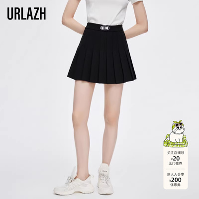 有兰黑色简约高腰百褶裙