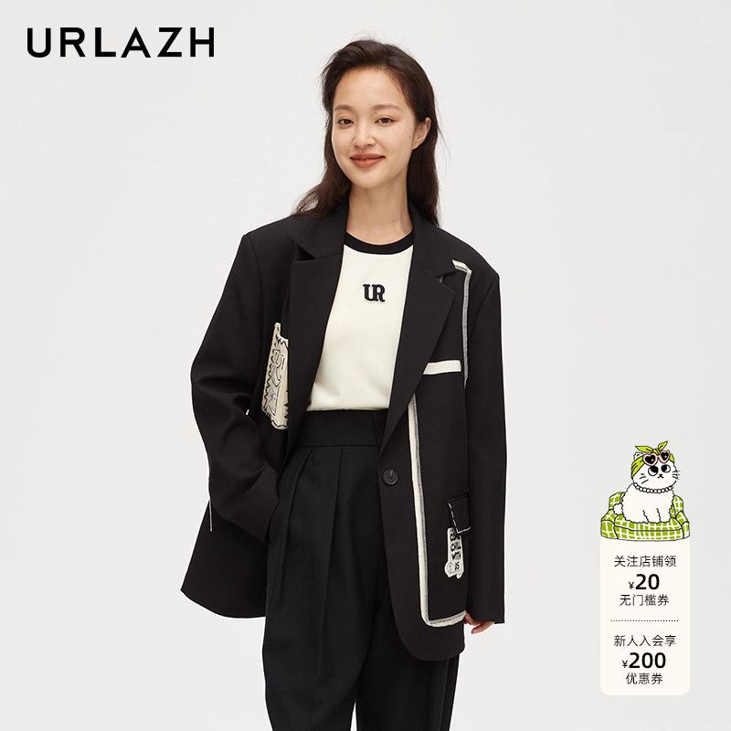 urlazh/有兰黑色休闲西装外套