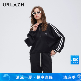 URLAZH有兰春季 简约气质百搭黑色运动宽松上衣复古夹克女 新款 时尚